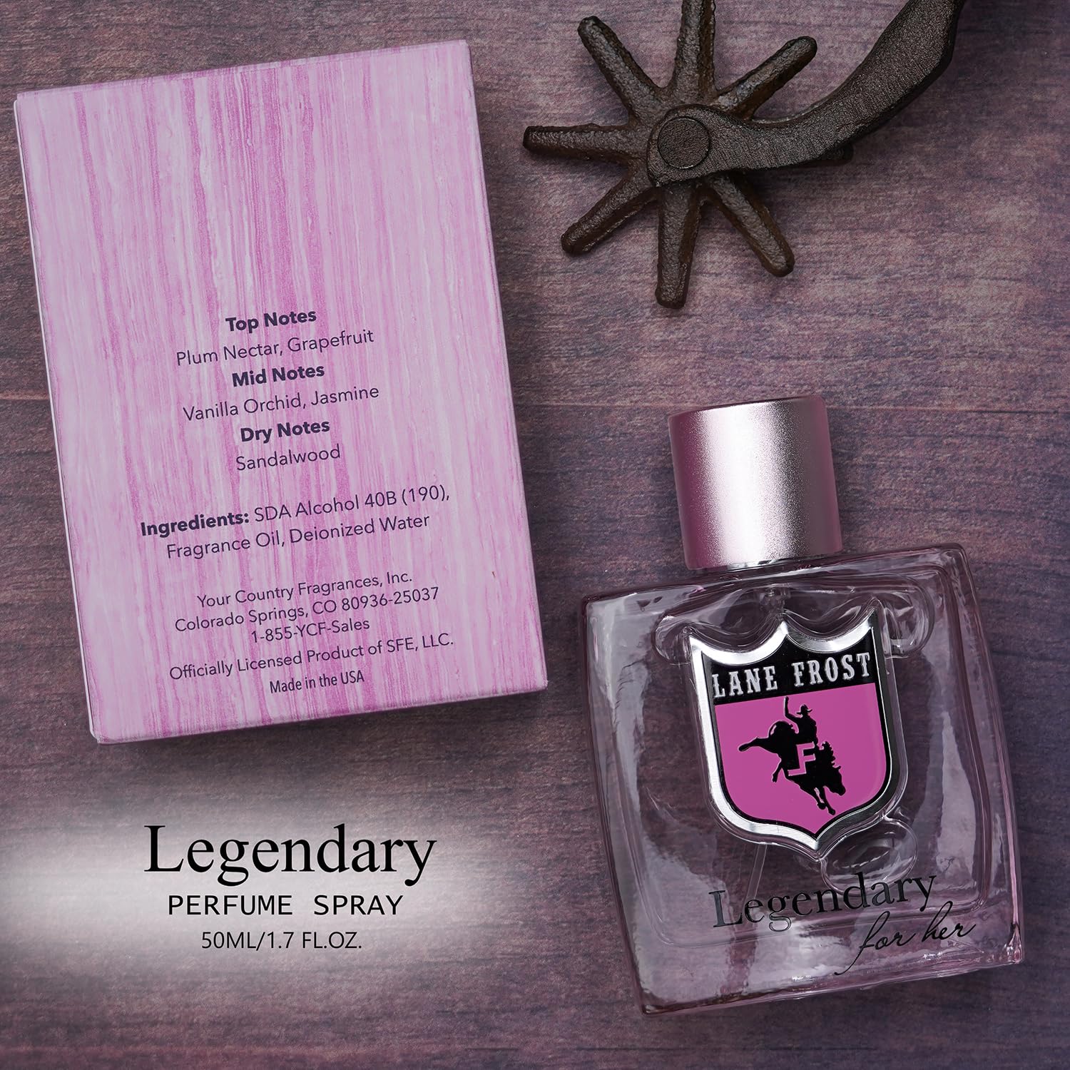 Lane Frost Legendary For Her close-up-wood-texture emphasizes premium craftsmanship and refined femininity.