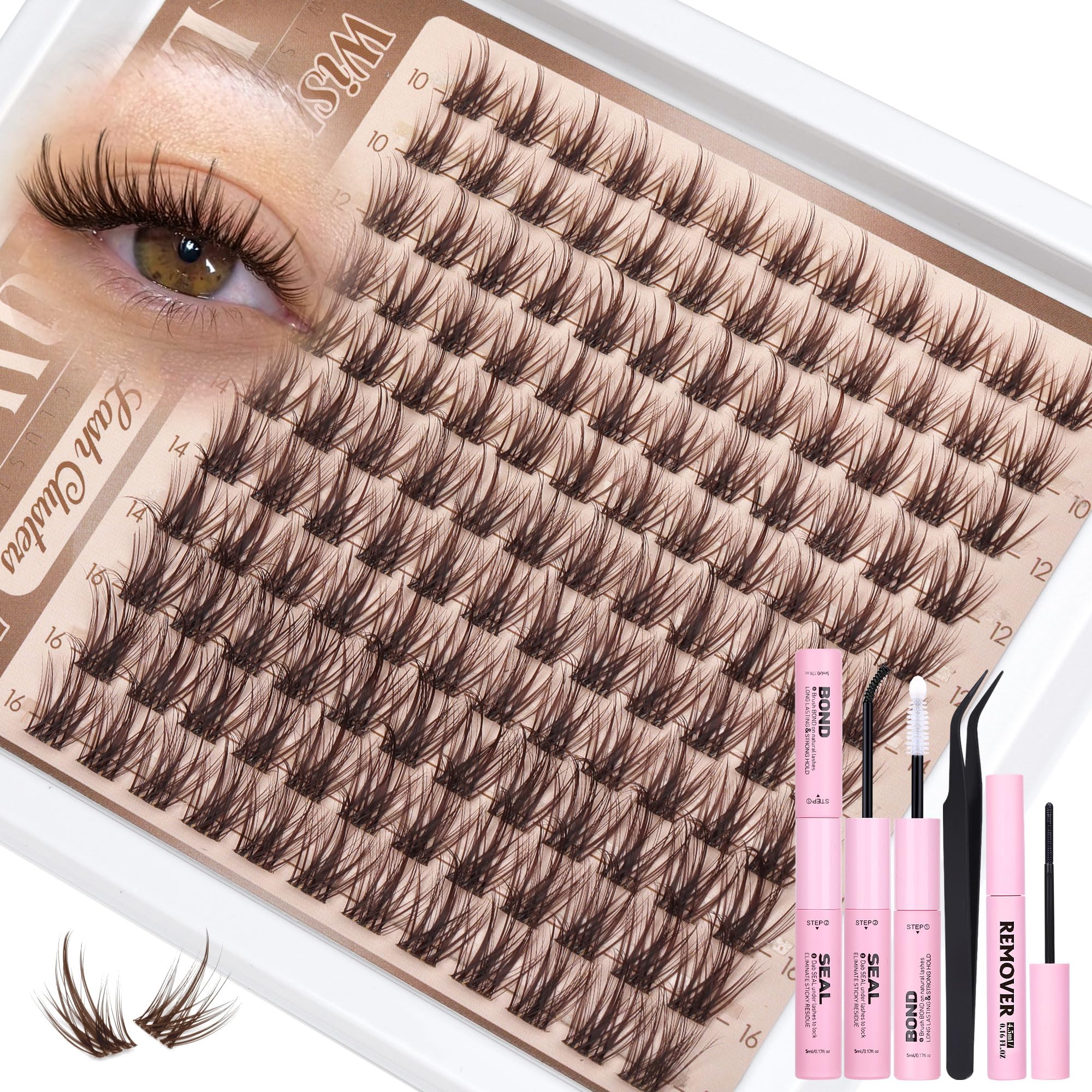 Lanflower brown lash clusters with wispy fibers for natural blend