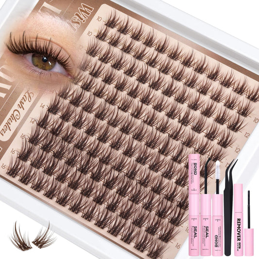 Lanflower brown lash clusters with wispy fibers for natural blend