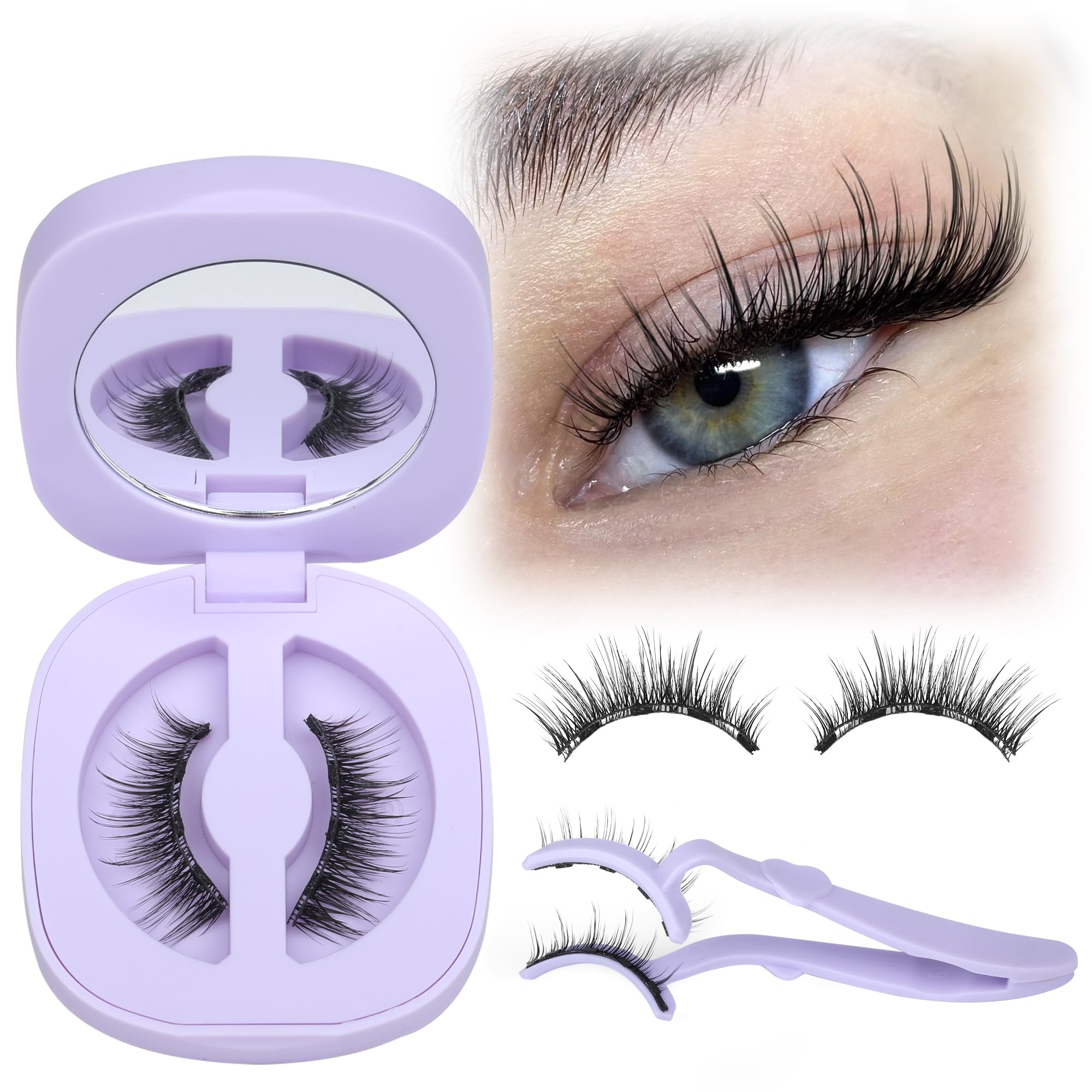 LANFLOWER magnetic eyelash closeup with applicator and wispy clusters for easy wear.