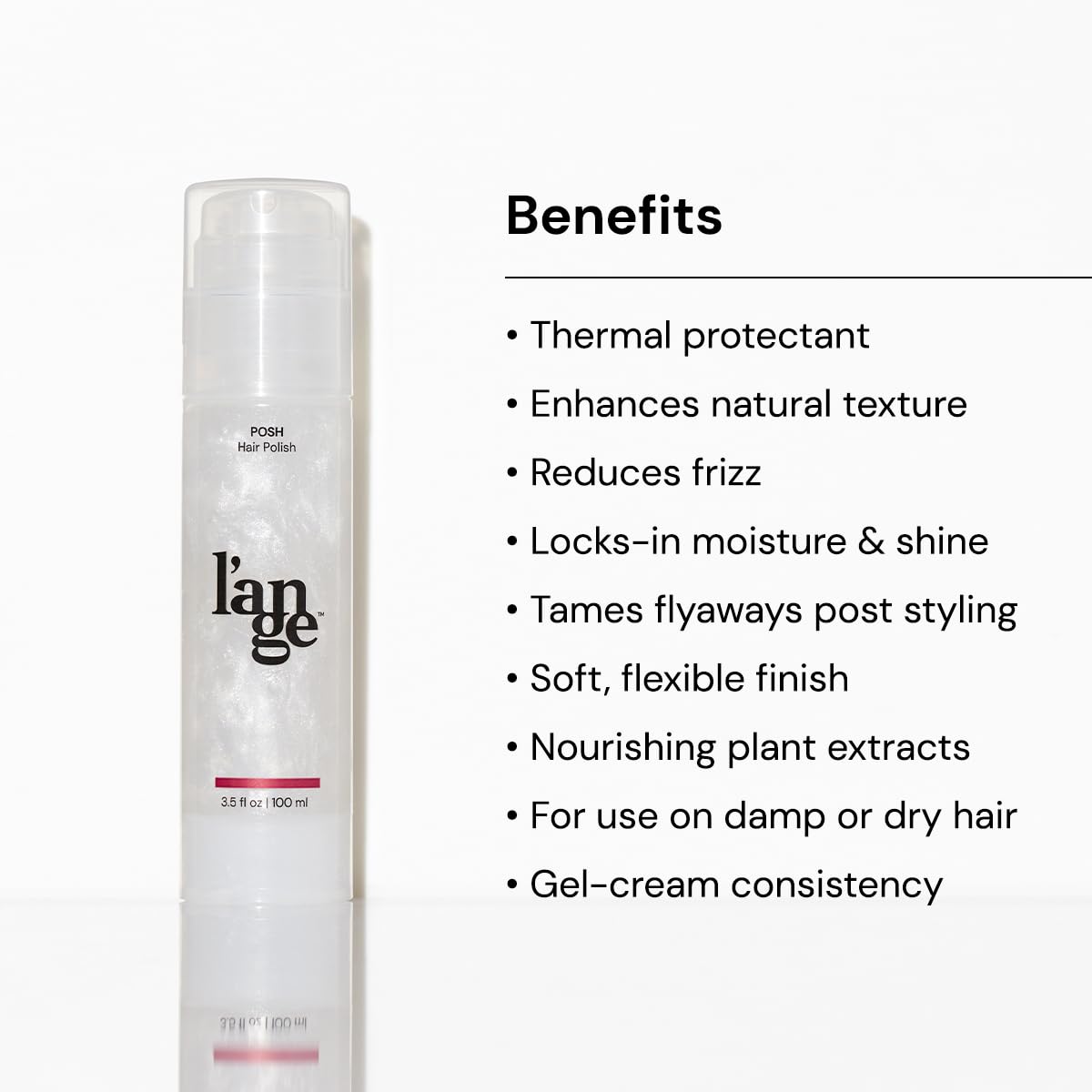 Close-up of applying Posh Hair Polish to hair for frizz control.