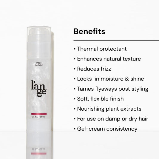 Close-up of applying Posh Hair Polish to hair for frizz control.