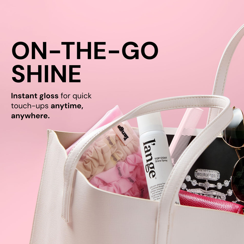 L’ange Top Coat Shine Spray highlights argan oil conditioning for shine