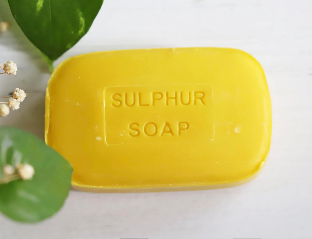 Lanman & Kemp sulfur soap bar close-up highlighting textured surface for rich lather.