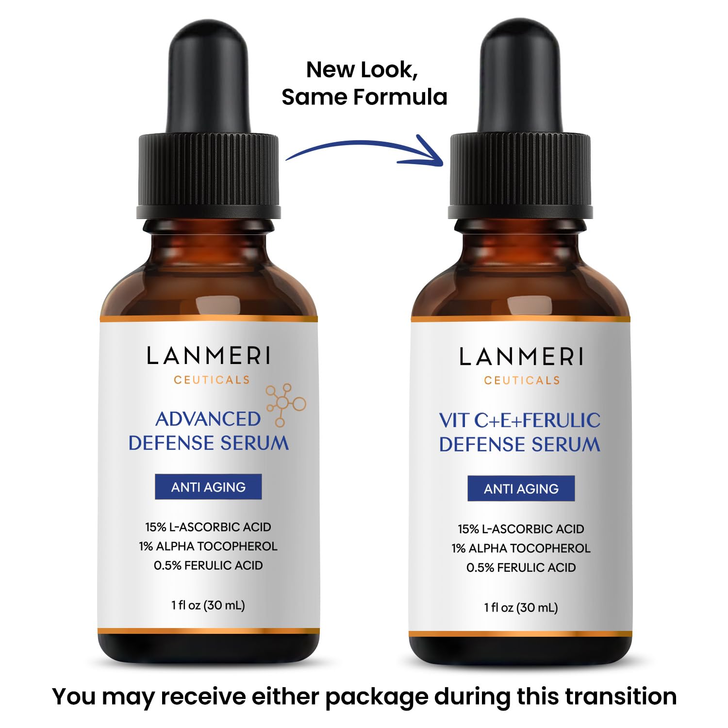 Lanmeri Ceuticals serum bottle pump visible during application for controlled dispensing.