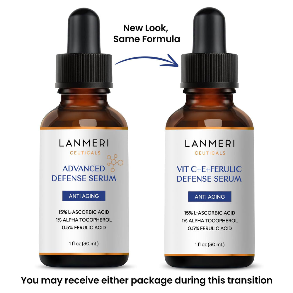 Lanmeri Ceuticals serum bottle pump visible during application for controlled dispensing.