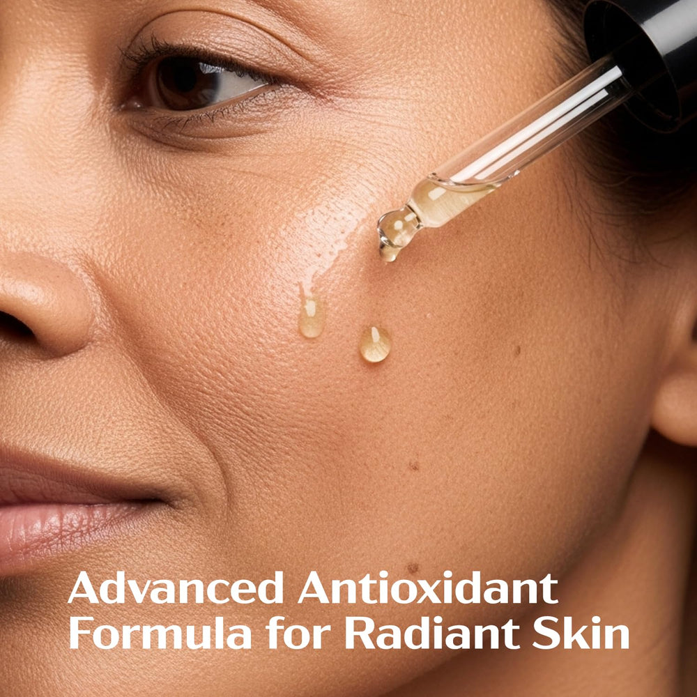 Lanmeri vitamin C serum amber bottle close-up signals stability and protection from light.