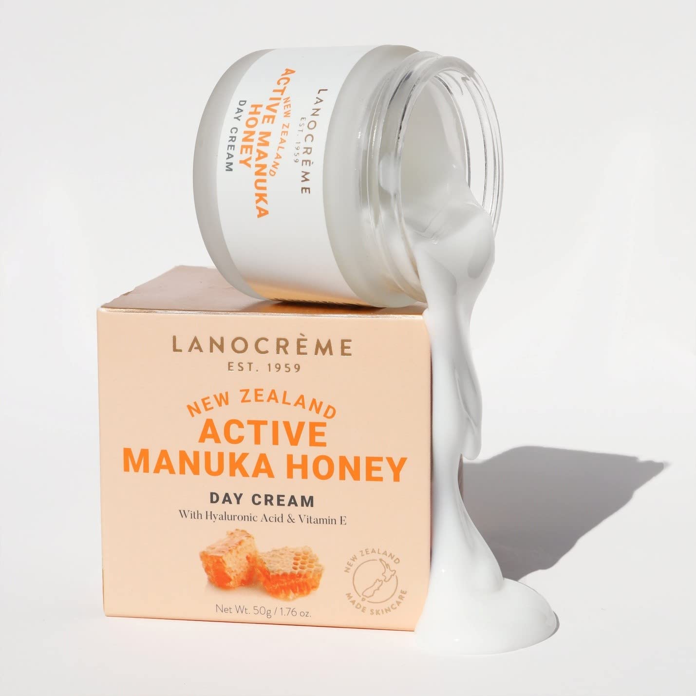 Lanocreme Active Manuka Honey Day Cream texture on skin highlights hydration and a smooth finish.