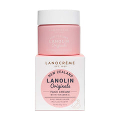 Lanocreme lanolin face cream jar with vitamin E for daily hydration and protective skin barrier.