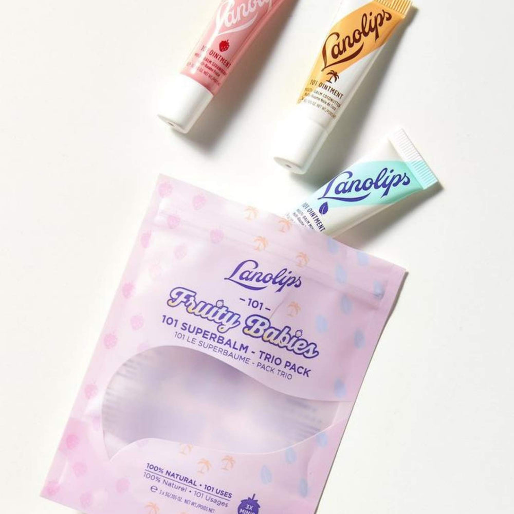 Lanolips 101 Fruity Babies Coconutter balm swatch showing creamy texture.