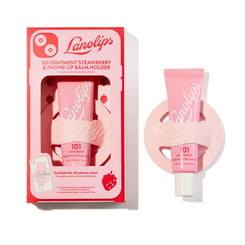 Lanolips 101 Ointment Strawberry lip holder, front view for on-the-go hydration.