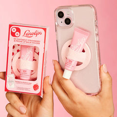Lanolips hydration on lips with strawberry scent and vitamin E.