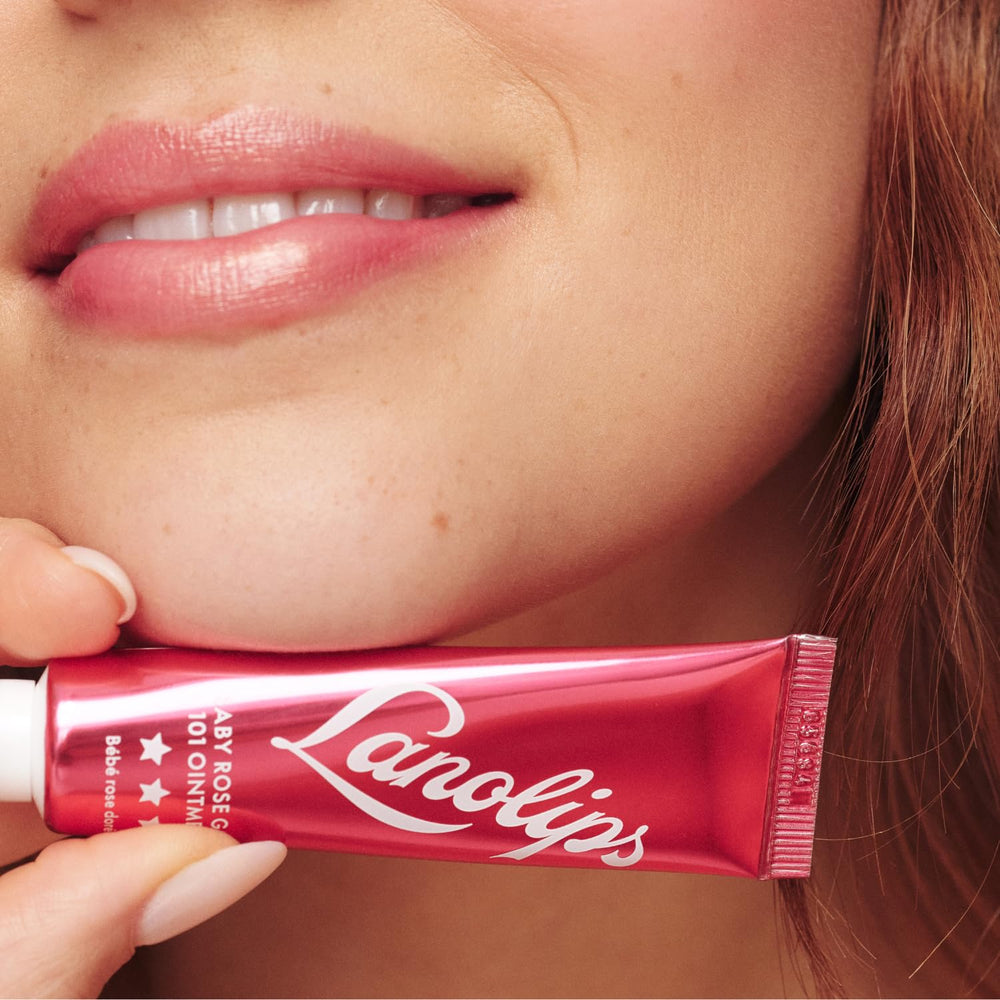 Lanolips Baby Rose Gold 101 balm packaging display.