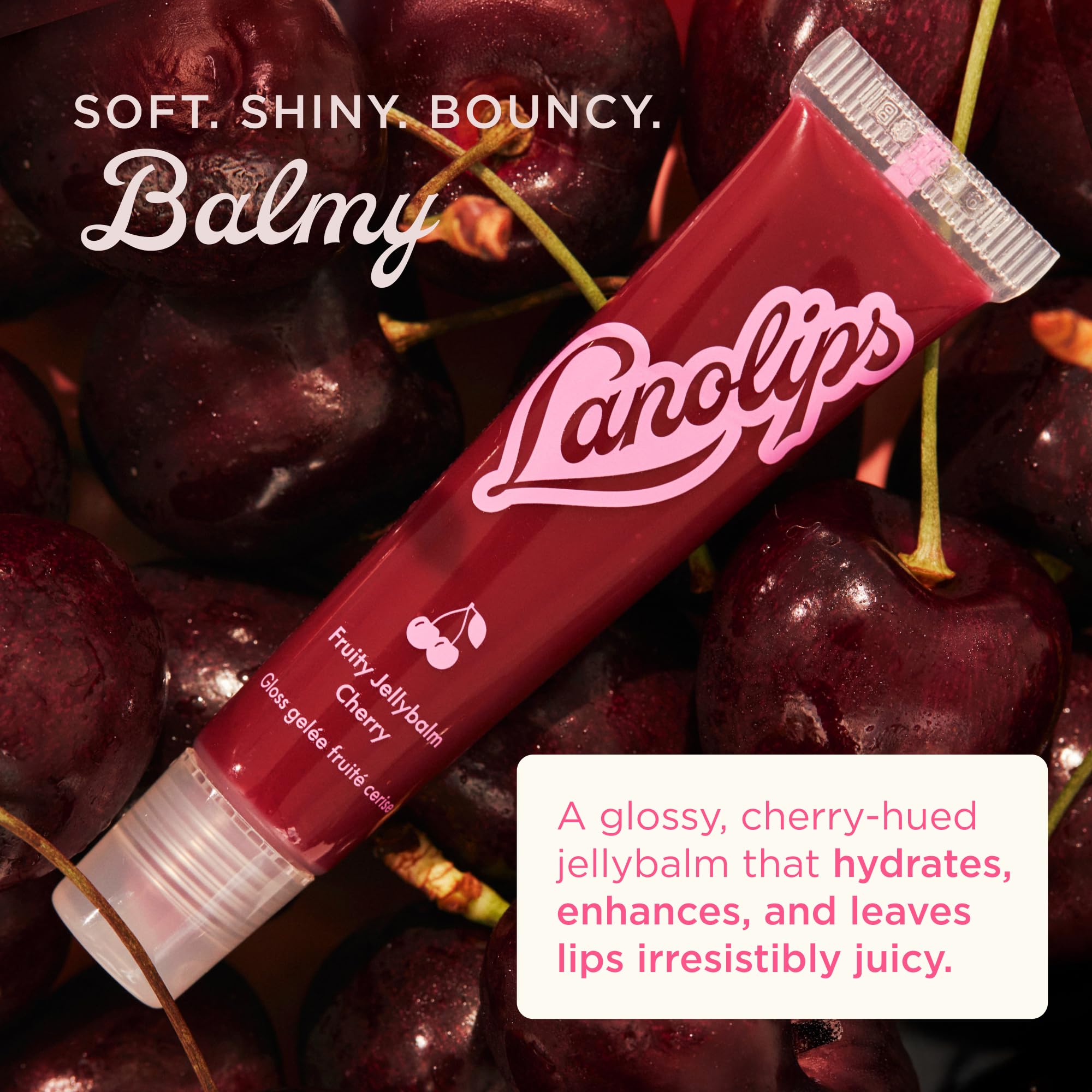 Lanolips Fruity Jellybalm Strawberry swatches show vibrant tint and smooth moisturization.