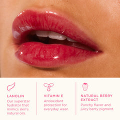 Lanolips Glossybalm Berry tinted gloss adds natural color and moisture.