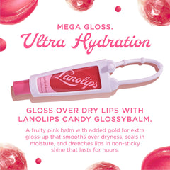 Lanolips Glossybalm Candy application closeup shows rich moisture and subtle gold shimmer.