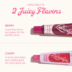 Lanolips ingredients panel features lanolin and vitamin E for nourished lips.