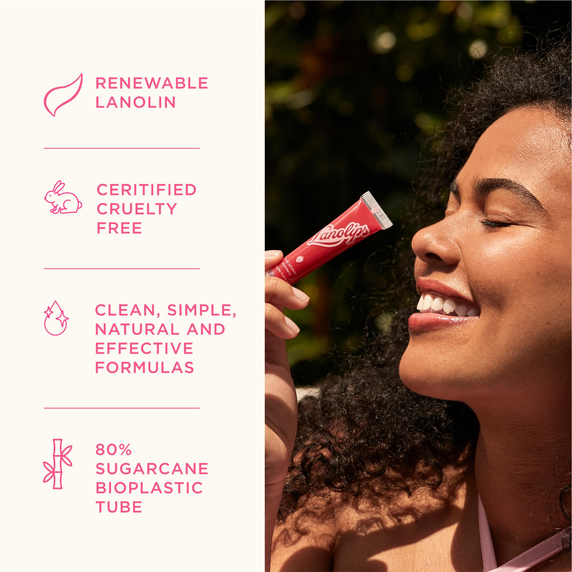 Eco-friendly sugarcane tube emphasizes sustainable packaging in Lanolips gloss balm.