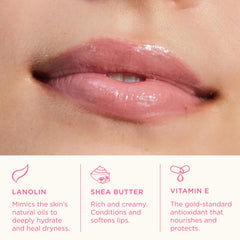 Lanolips lanolin-rich hydration delivers a smooth lip feel.