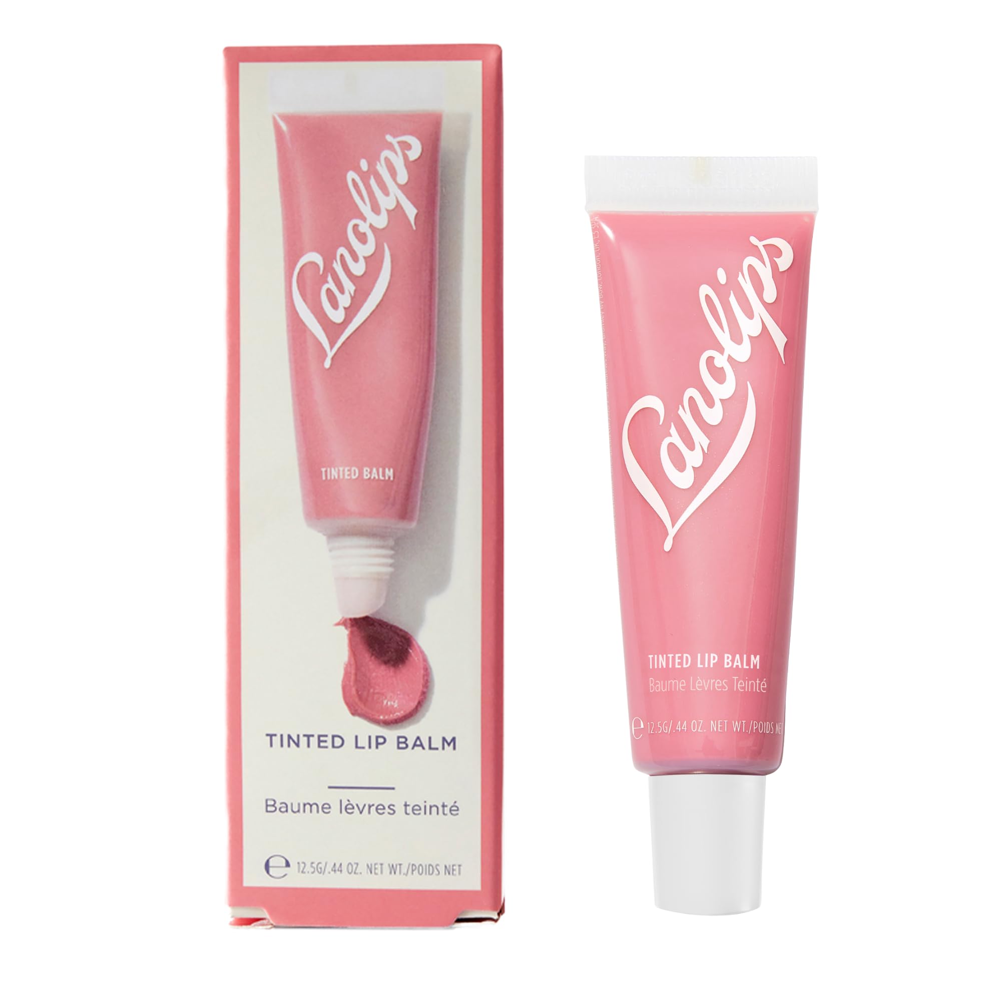 Lanolips tinted lip balm rose-tube provides hydrating color for daily lips.