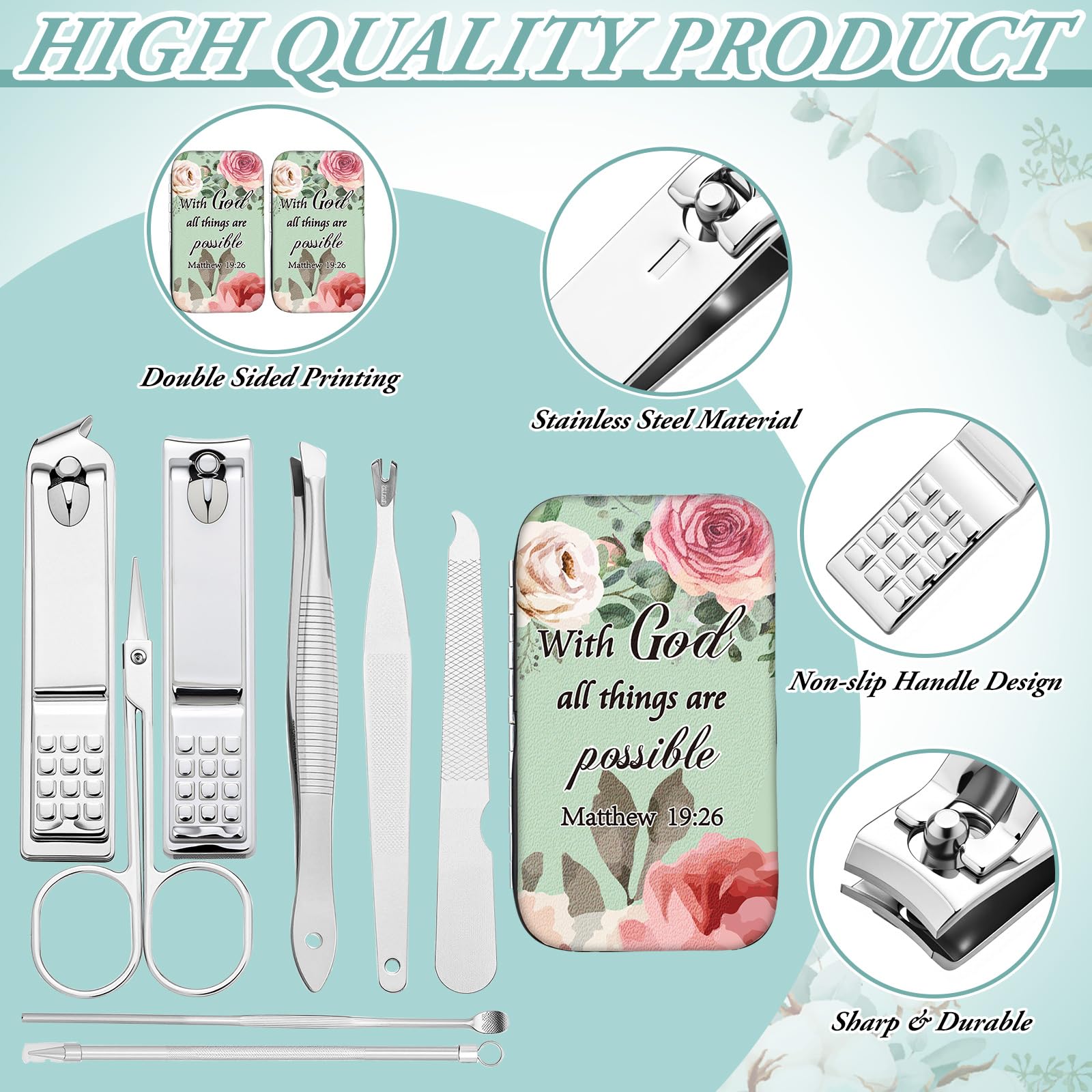 Lanties Christian stainless tweezers with floral scripture details for clean tweezing.