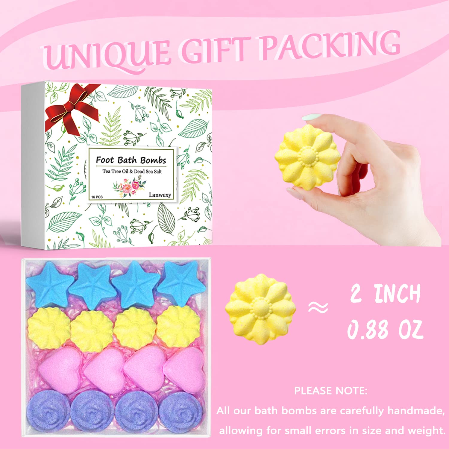 Lanwexy bath bombs release colorful fizz and skin-nourishing ingredients in water.