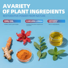 LANZF Joint Gel bottle with natural ingredients imagery, turmeric and peppermint visuals.
