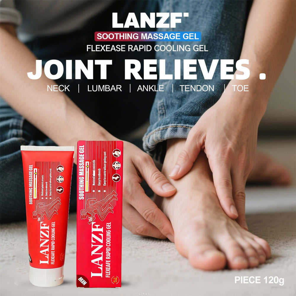 LANZF Joint Gel texture being applied, demonstrating quick absorption for joints.