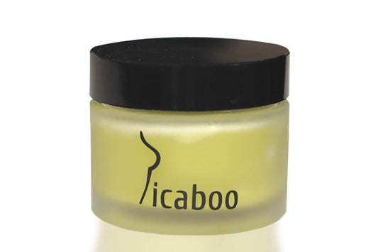 La Parea Wellness Picaboo balm jar calms under-breast irritation with tea tree oil