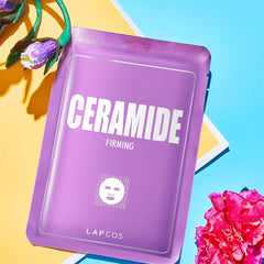 LAPCOS Ceramide Sheet Mask essence droplets on hand illustrate quick skin moisturization.