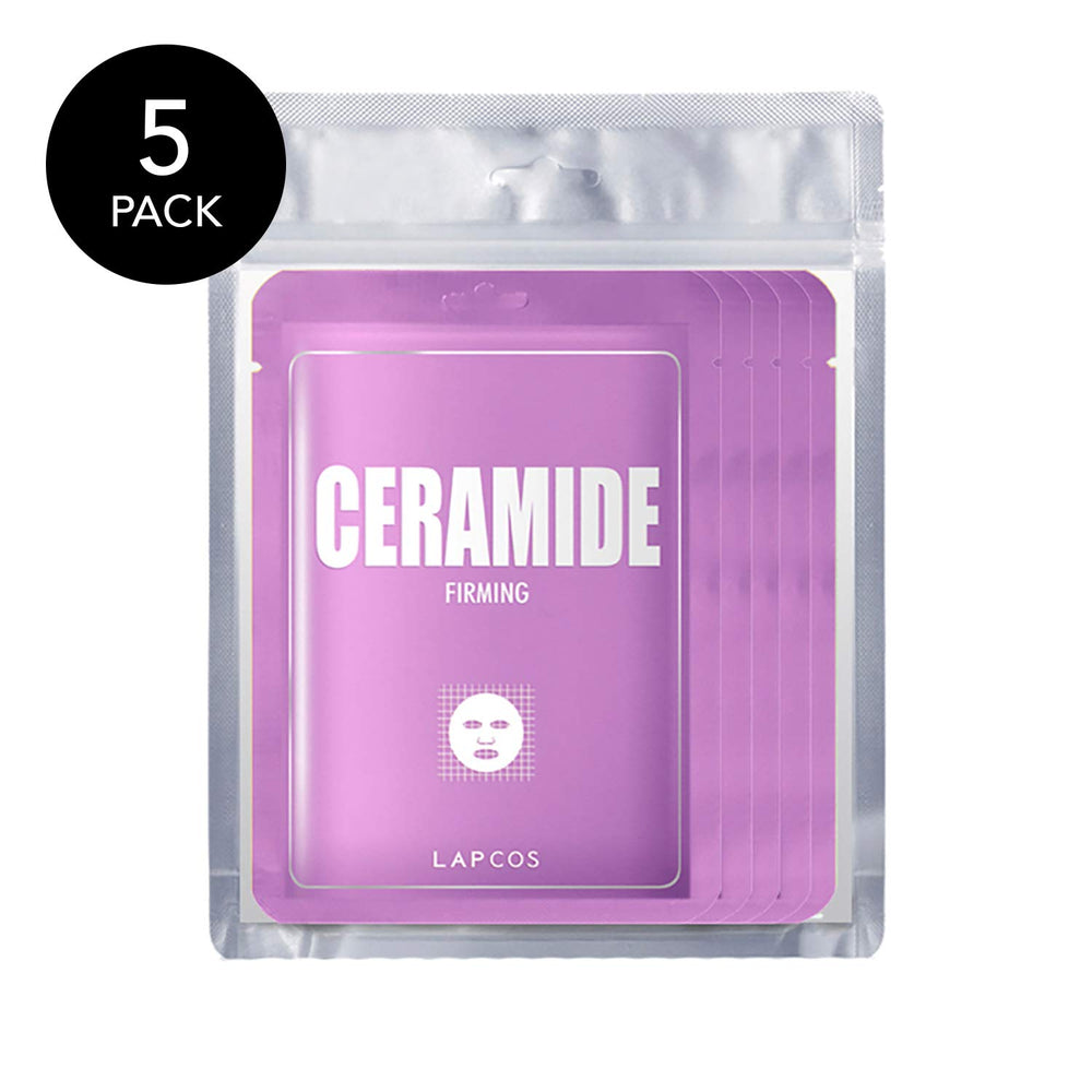LAPCOS Ceramide Sheet Mask sachet close-up highlights moisture-boosting formula.