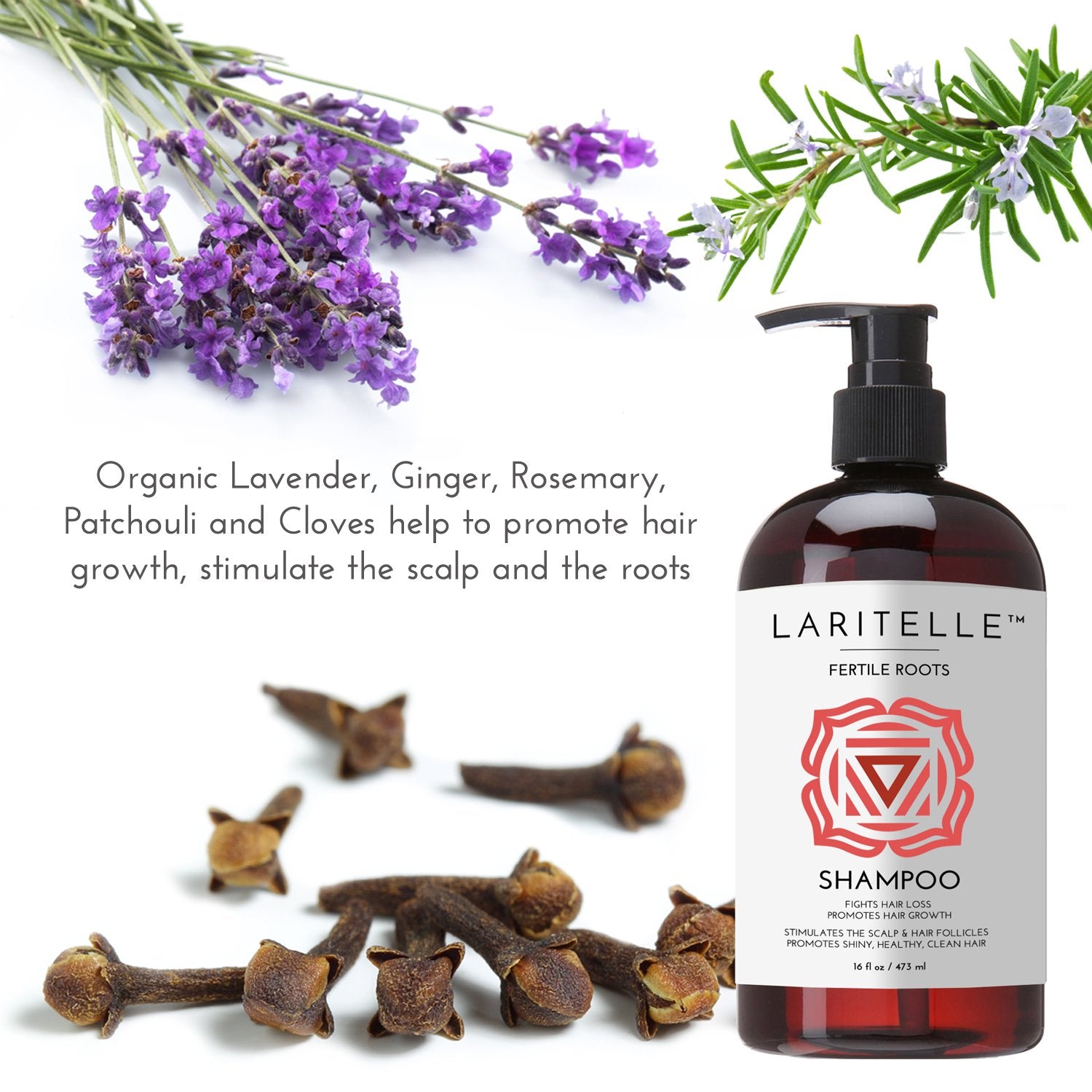 Laritelle Fertile Roots organic herbs highlighting vibrant botanicals and shine