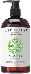 Laritelle Nature’s Love shampoo bottle demonstrates color-safe cleansing for color-treated hair