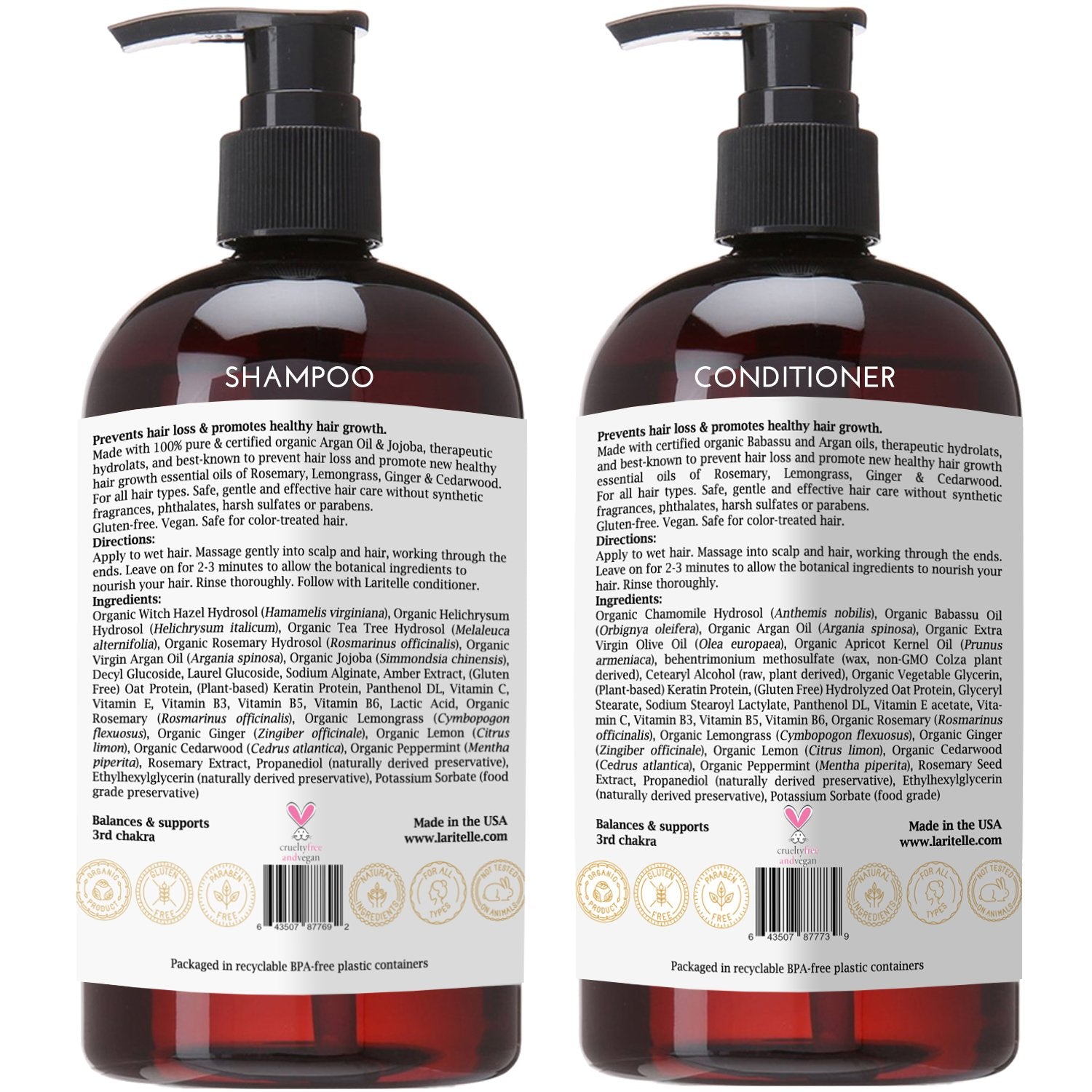 Laritelle Organic Conditioner bottle close-up nourishes hair and eases detangling.
