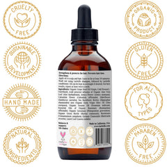 Laritelle Organic Hair Loss Prevention oil dropper; rosemary chamomile aroma enhances self-care and scalp care.
