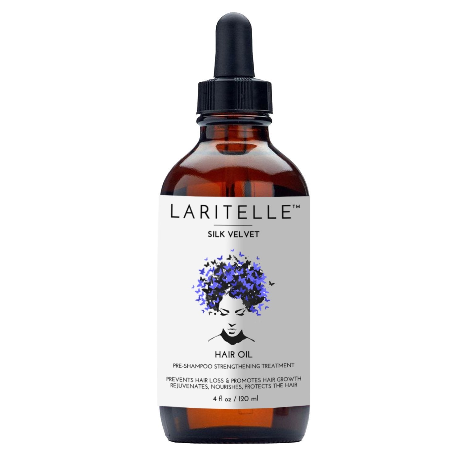 Laritelle Organic Hair Loss Prevention bottle; promotes scalp health and potential hair growth.