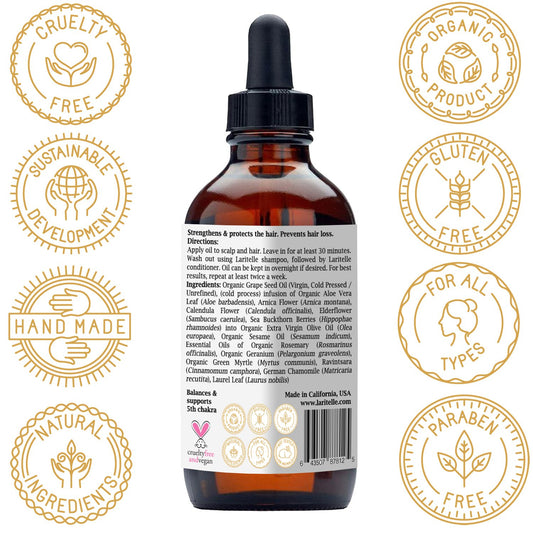 Laritelle Silk Velvet label closeup highlights organic formula for nourished hair