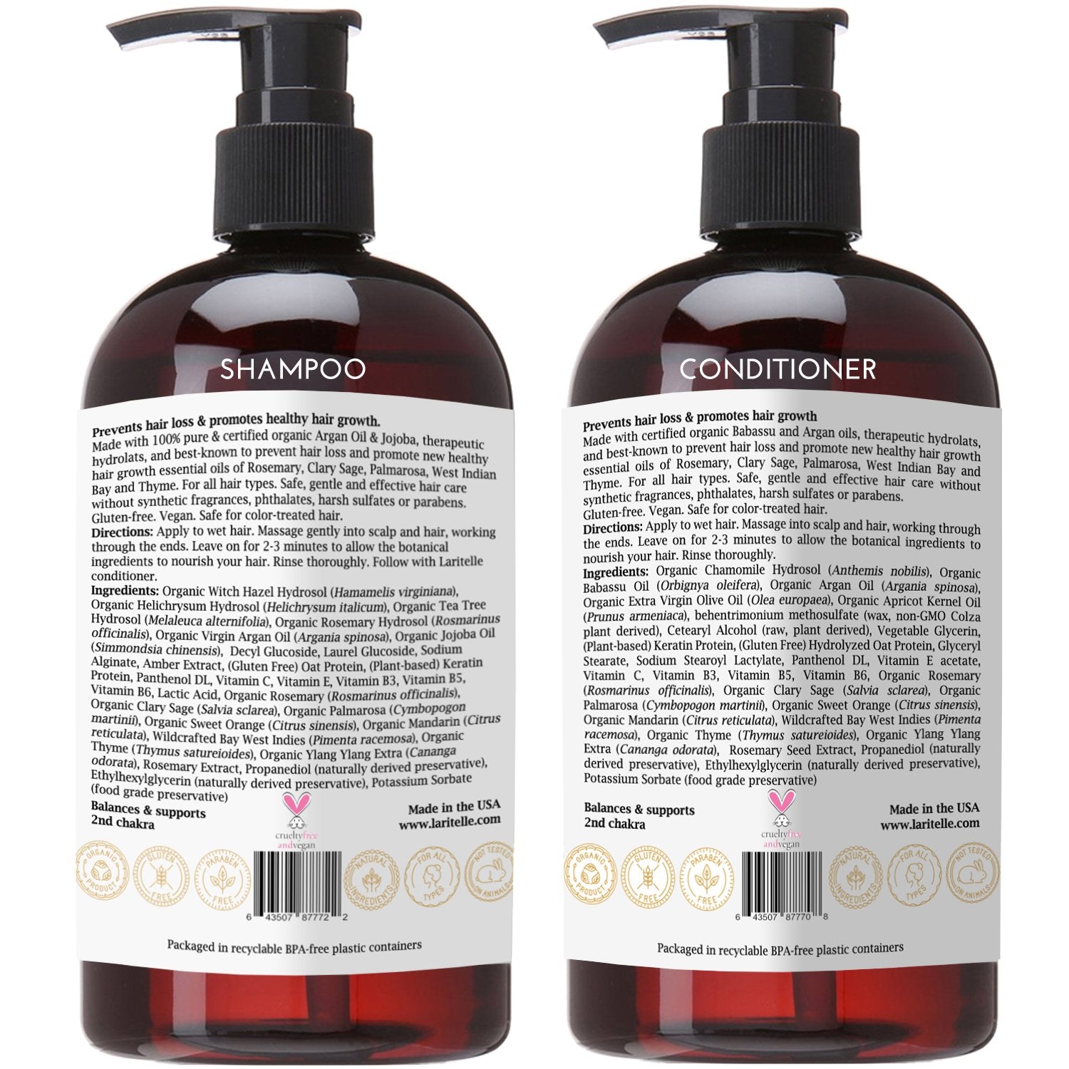 Laritelle shampoo bottle close-up emphasizing gentle cleansing