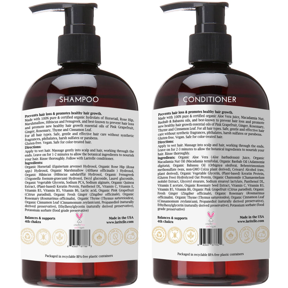 Laritelle Shampoo and Conditioner set displayed together for a cohesive routine.