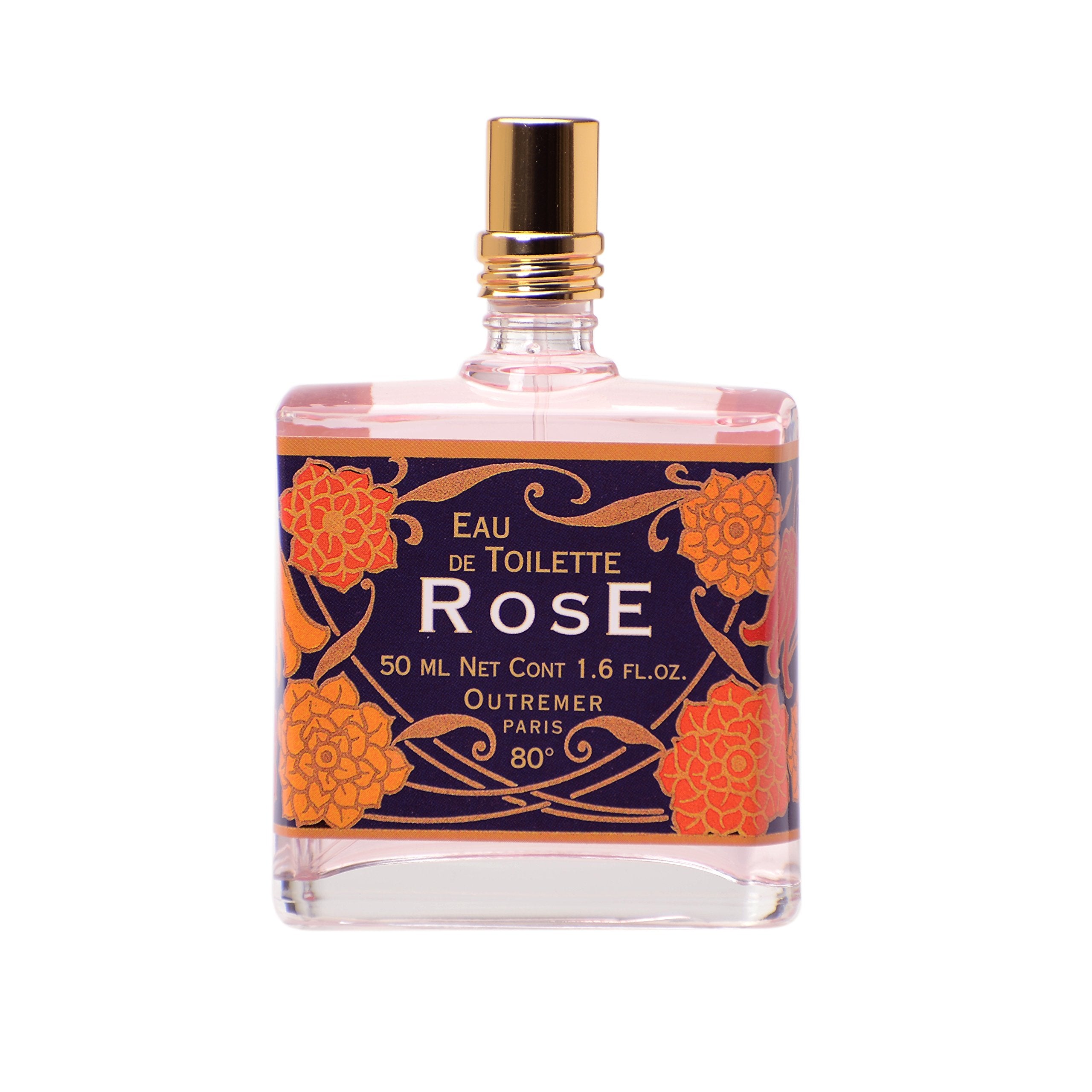 L'Aromarine Rose Eau de Toilette bottle on a vanity, ideal for everyday elegance.