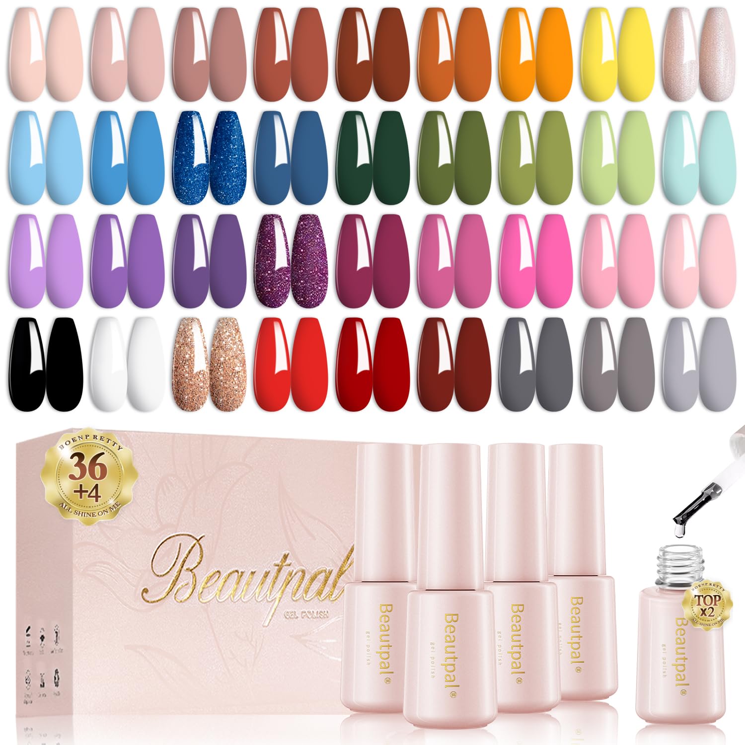 Larvall Beautpal 40pcs gel polish set box displaying color range and finishes.