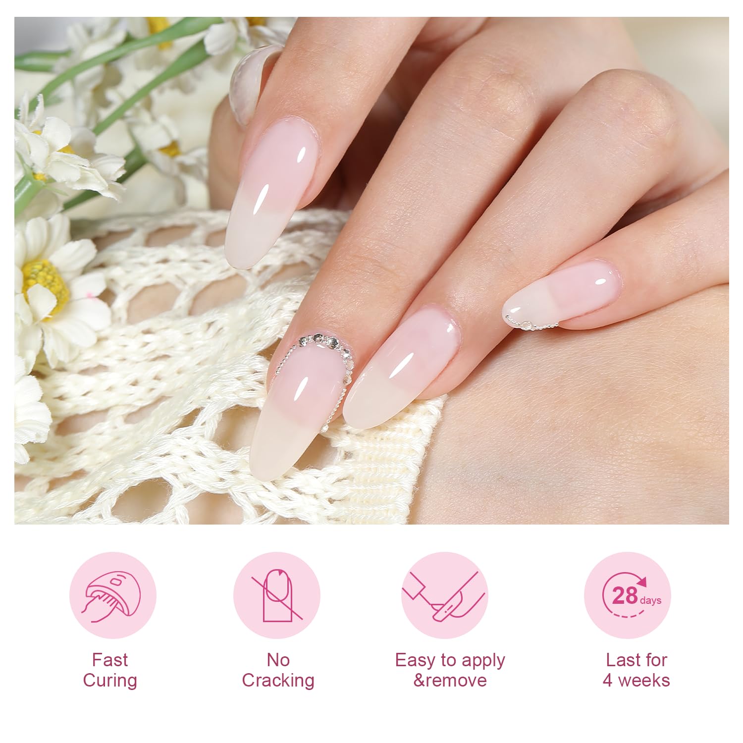 Larvall Beautpal Milky White Jelly Nude kit closeup with long-lasting gel polish look.