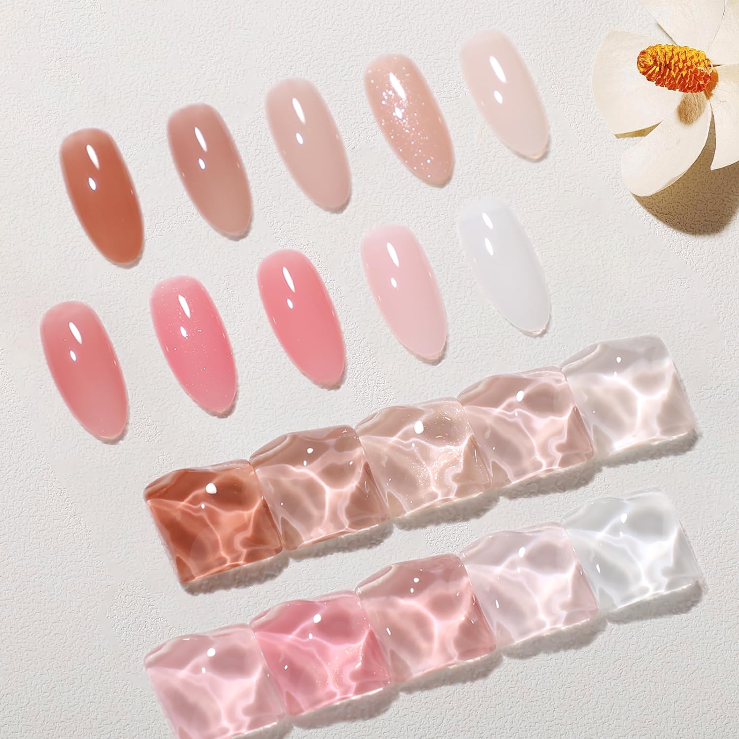 Larvall Beautpal Milky White Jelly Nude sheer pink swatch highlights delicate glow.