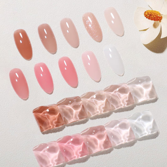 Larvall Beautpal Milky White Jelly Nude sheer pink swatch highlights delicate glow.