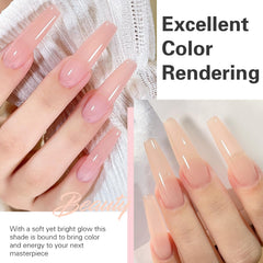 Larvall Beautpal nude gel polish set tubes under UV light showing long-lasting wear with proper cure.