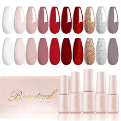 Larvall Beautpal red gel nail polish set bottle close-up showcasing rich color for chic manicures.