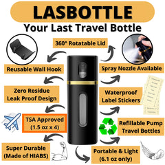 Lasbottle wall hook keeps toiletries accessible in bags or bathrooms.