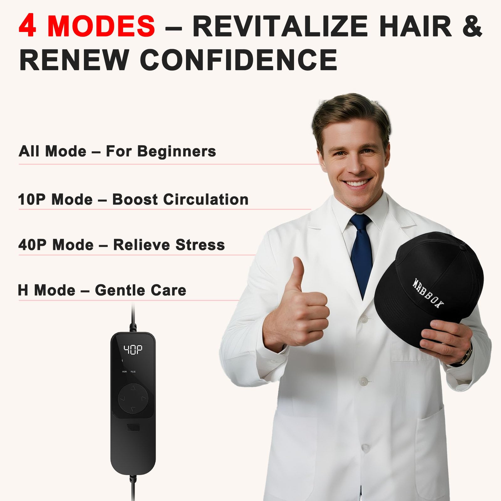 Laser Hair Growth Cap worn demonstrates user-friendly design for lounge or desk use.