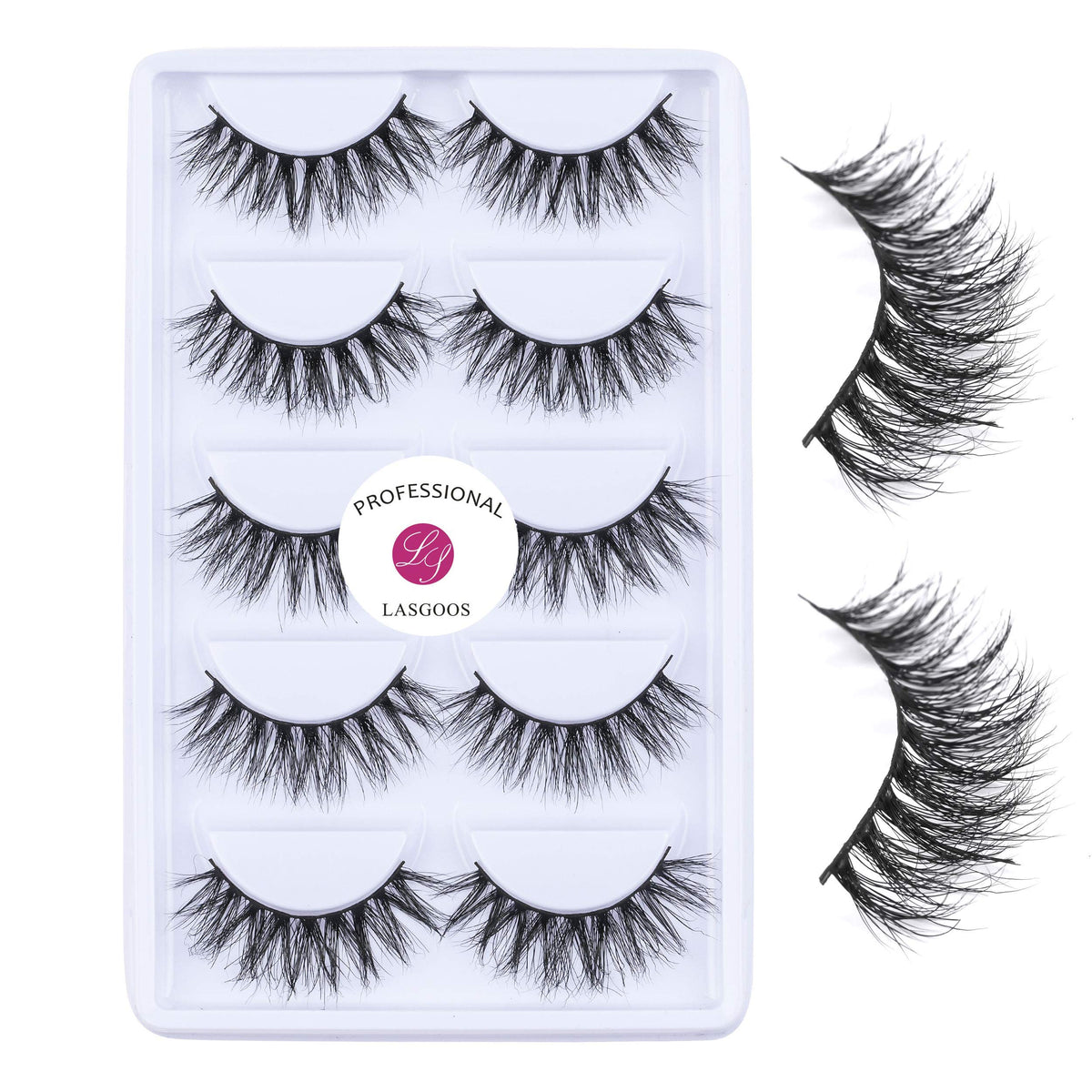 LASGOOS 3D mink lashes A14 pack close-up, dramatic volume for enhanced eyes