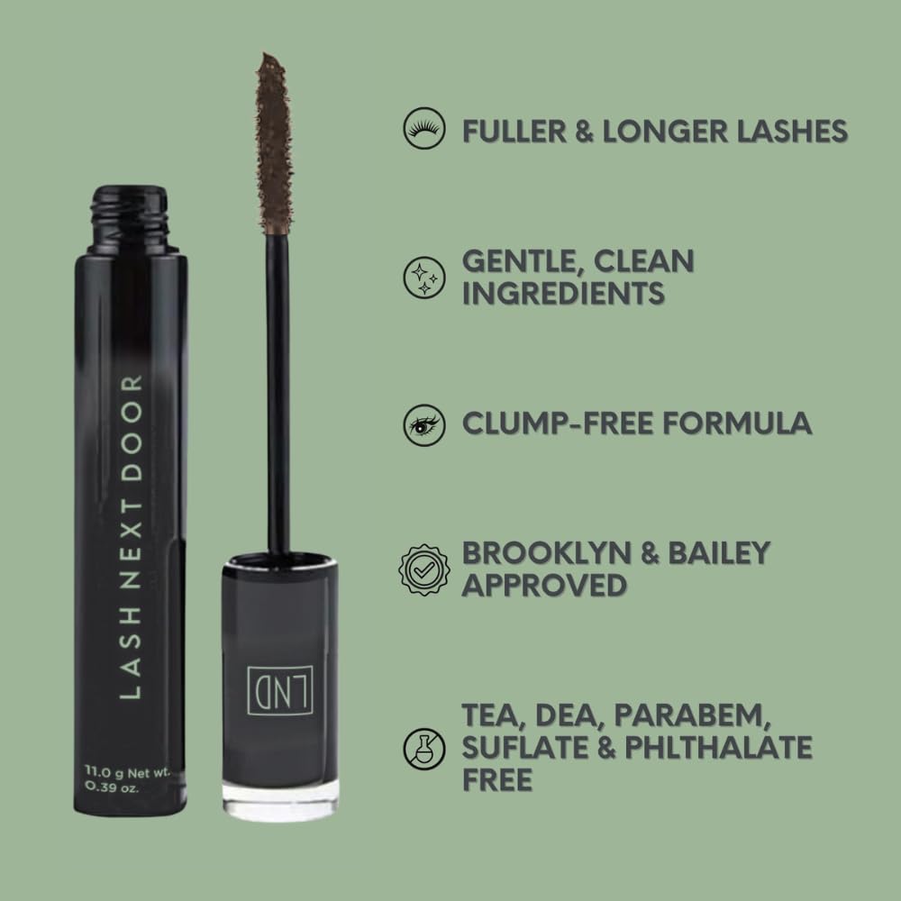 Lash Next Door Espresso Brown Mascara applying to lashes for length.